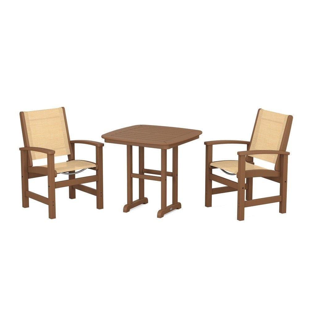 POLYWOOD® Outdoor Furniture Teak / Dupioni Apricot Sling POLYWOOD® - Coastal 3-Piece Dining Set - PWS1205