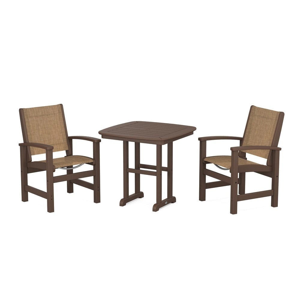POLYWOOD® Outdoor Furniture Mahogany / Burlap Sling POLYWOOD® - Coastal 3-Piece Dining Set - PWS1205