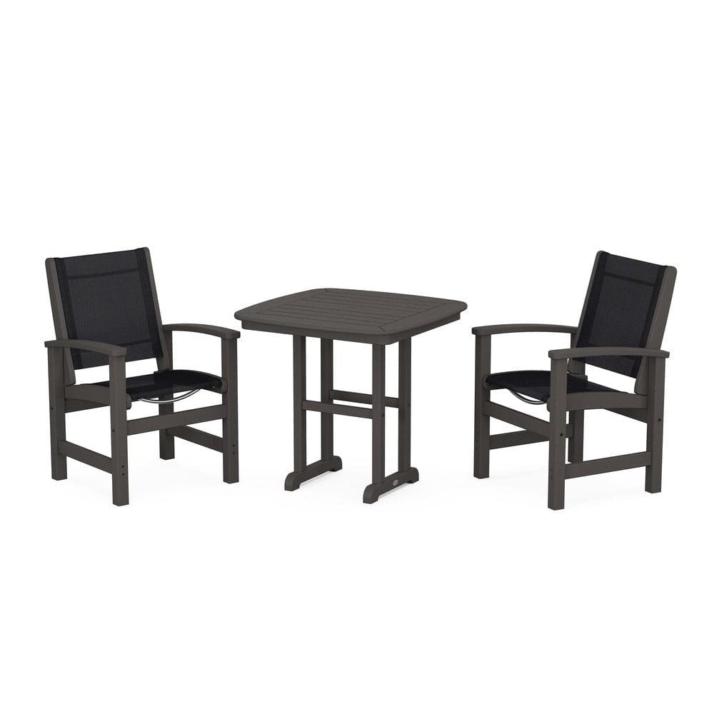 POLYWOOD® Outdoor Furniture Vintage Coffee / Black Sling POLYWOOD® - Coastal 3-Piece Dining Set - PWS1205