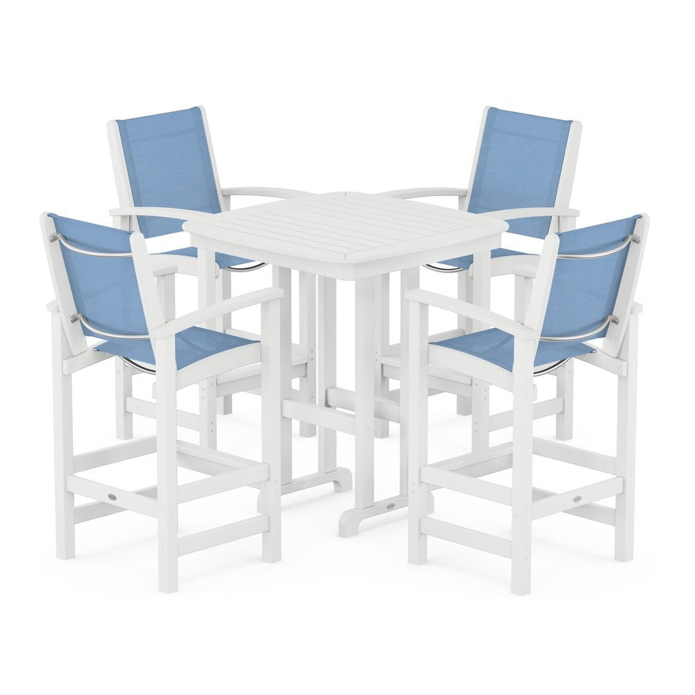 POLYWOOD® Outdoor Furniture White / Poolside Sling POLYWOOD® Coastal 5-Piece Bar Set - PWS210-1