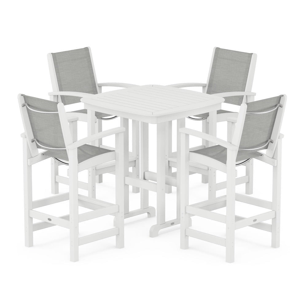 POLYWOOD® Outdoor Furniture White / Metallic Sling POLYWOOD® Coastal 5-Piece Bar Set - PWS210-1