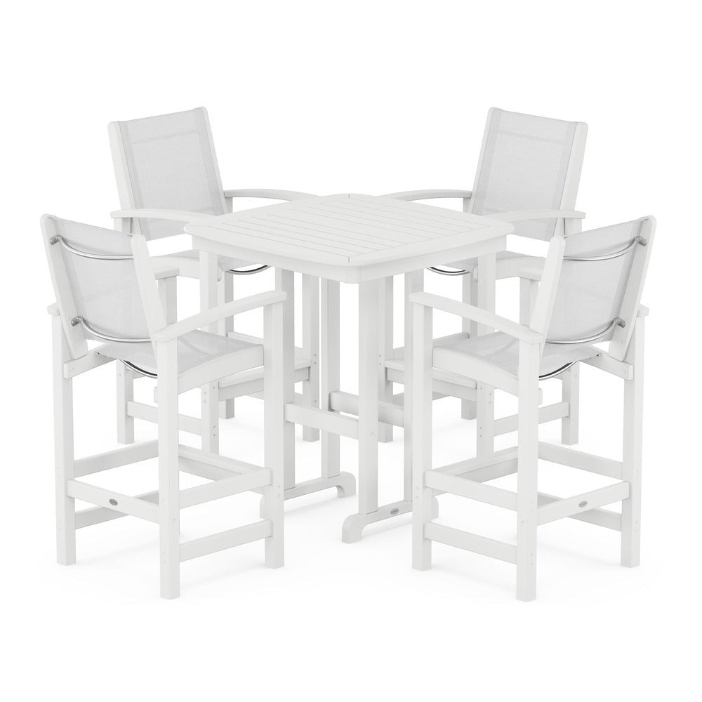 POLYWOOD® Outdoor Furniture White / White Sling POLYWOOD® Coastal 5-Piece Bar Set - PWS210-1