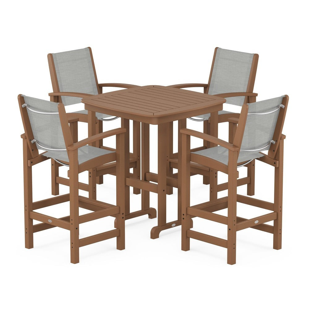 POLYWOOD® Outdoor Furniture Teak / Metallic Sling POLYWOOD® Coastal 5-Piece Bar Set - PWS210-1