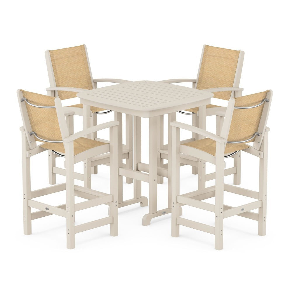 POLYWOOD® Outdoor Furniture Sand / Dupioni Apricot Sling POLYWOOD® Coastal 5-Piece Bar Set - PWS210-1