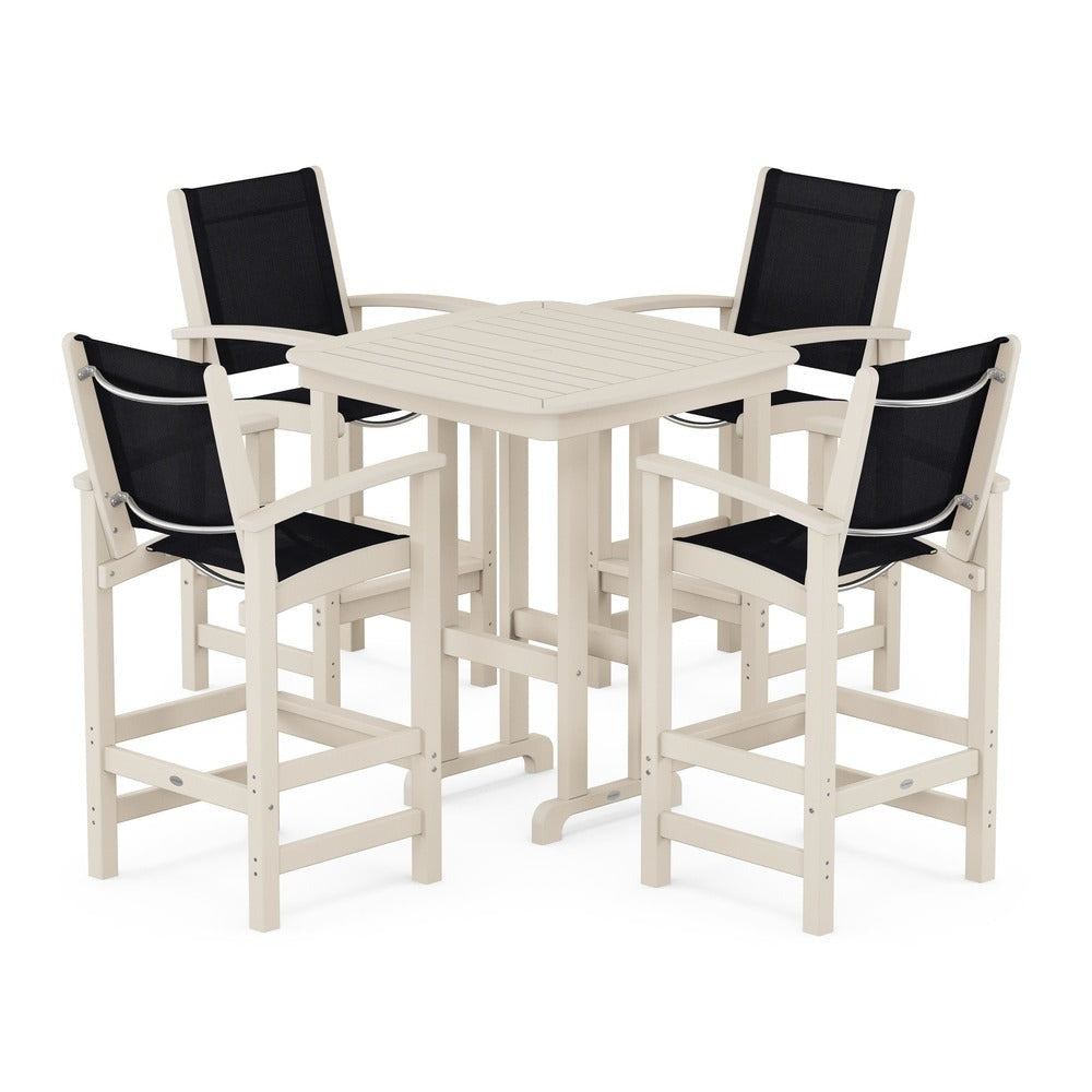 POLYWOOD® Outdoor Furniture Sand / Black Sling POLYWOOD® Coastal 5-Piece Bar Set - PWS210-1