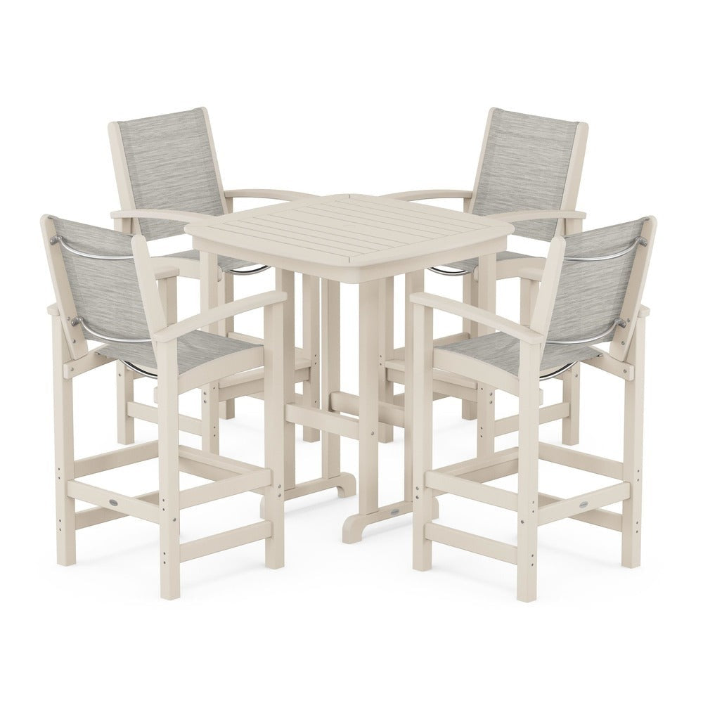 POLYWOOD® Outdoor Furniture Sand / Birch Sling POLYWOOD® Coastal 5-Piece Bar Set - PWS210-1