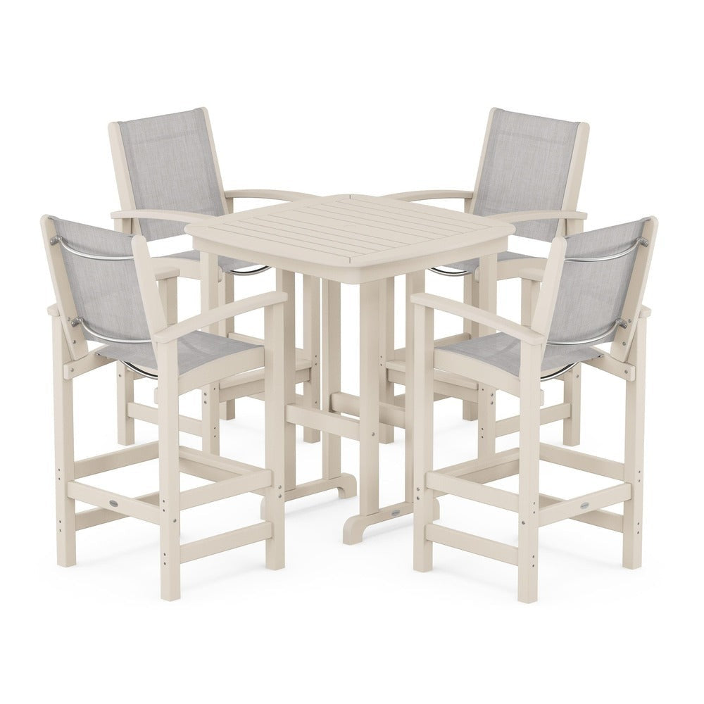 POLYWOOD® Outdoor Furniture Sand / Parchment Sling POLYWOOD® Coastal 5-Piece Bar Set - PWS210-1