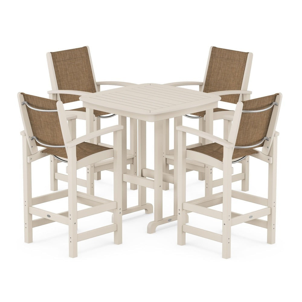 POLYWOOD® Outdoor Furniture Sand / Burlap Sling POLYWOOD® Coastal 5-Piece Bar Set - PWS210-1