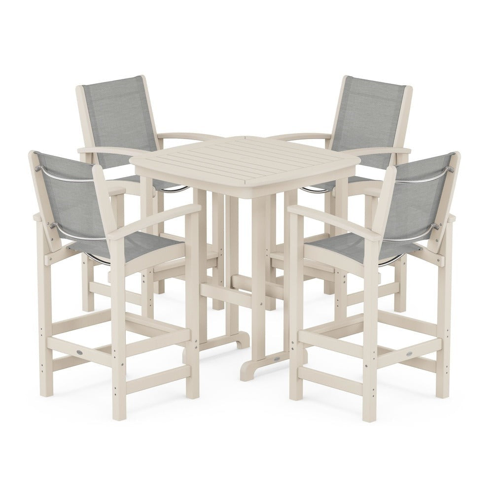 POLYWOOD® Outdoor Furniture Sand / Metallic Sling POLYWOOD® Coastal 5-Piece Bar Set - PWS210-1