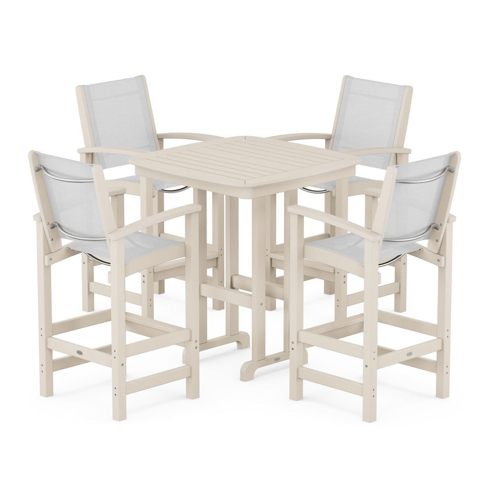 POLYWOOD® Outdoor Furniture Sand / White Sling POLYWOOD® Coastal 5-Piece Bar Set - PWS210-1