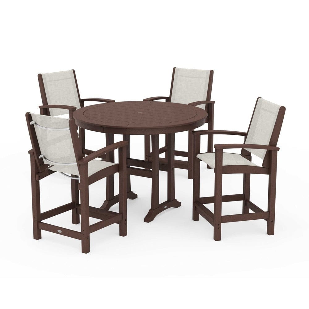POLYWOOD® Outdoor Furniture Mahogany / Parchment Sling POLYWOOD® - Coastal 5-Piece Counter Set - PWS319
