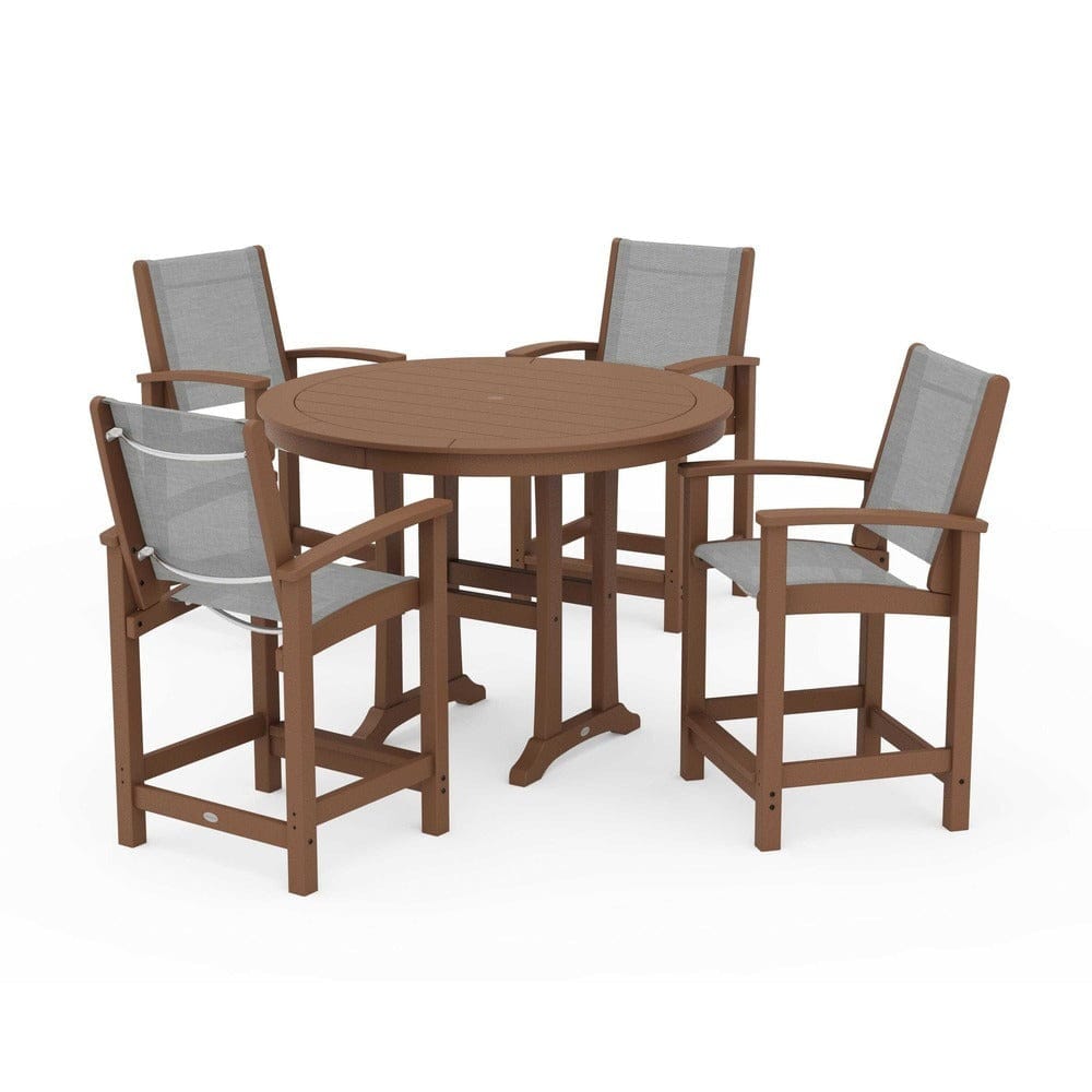 POLYWOOD® Outdoor Furniture Teak / Metallic Sling POLYWOOD® - Coastal 5-Piece Counter Set - PWS319