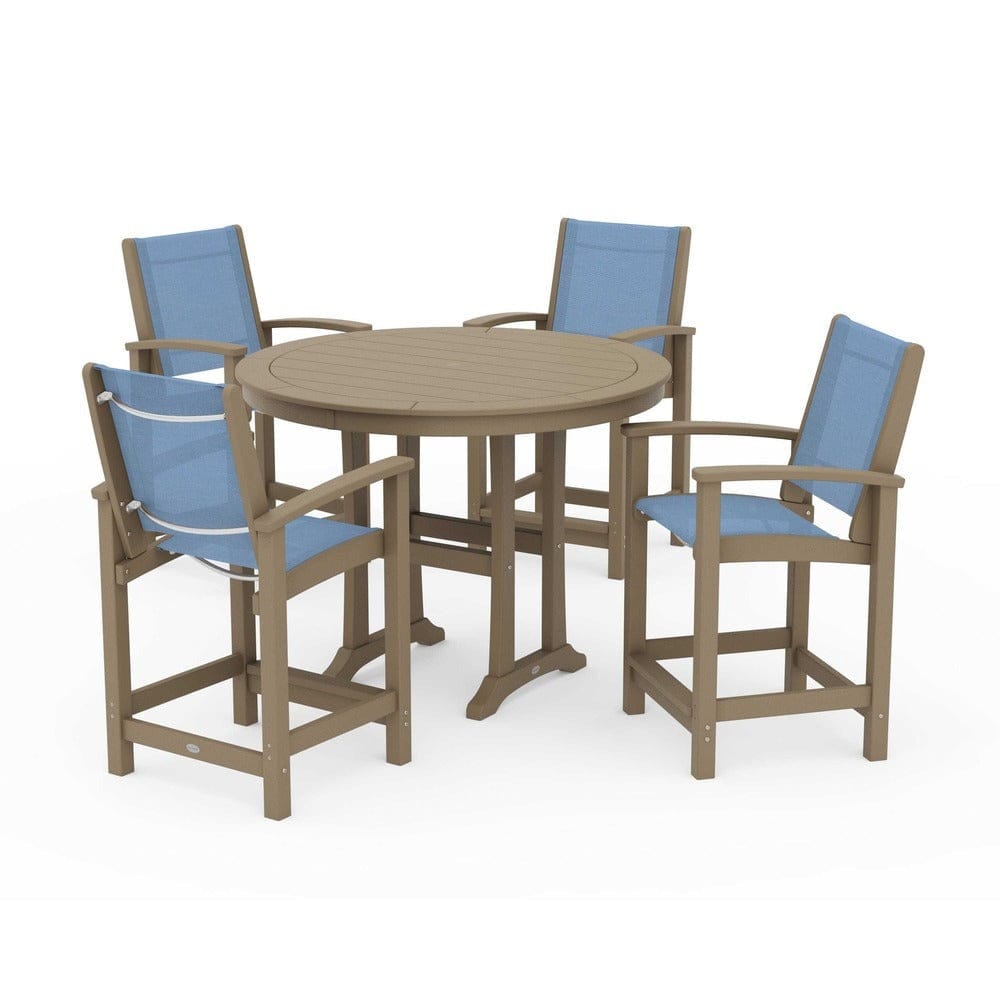 POLYWOOD® Outdoor Furniture Vintage Sahara / Poolside Sling POLYWOOD® - Coastal 5-Piece Counter Set - PWS319