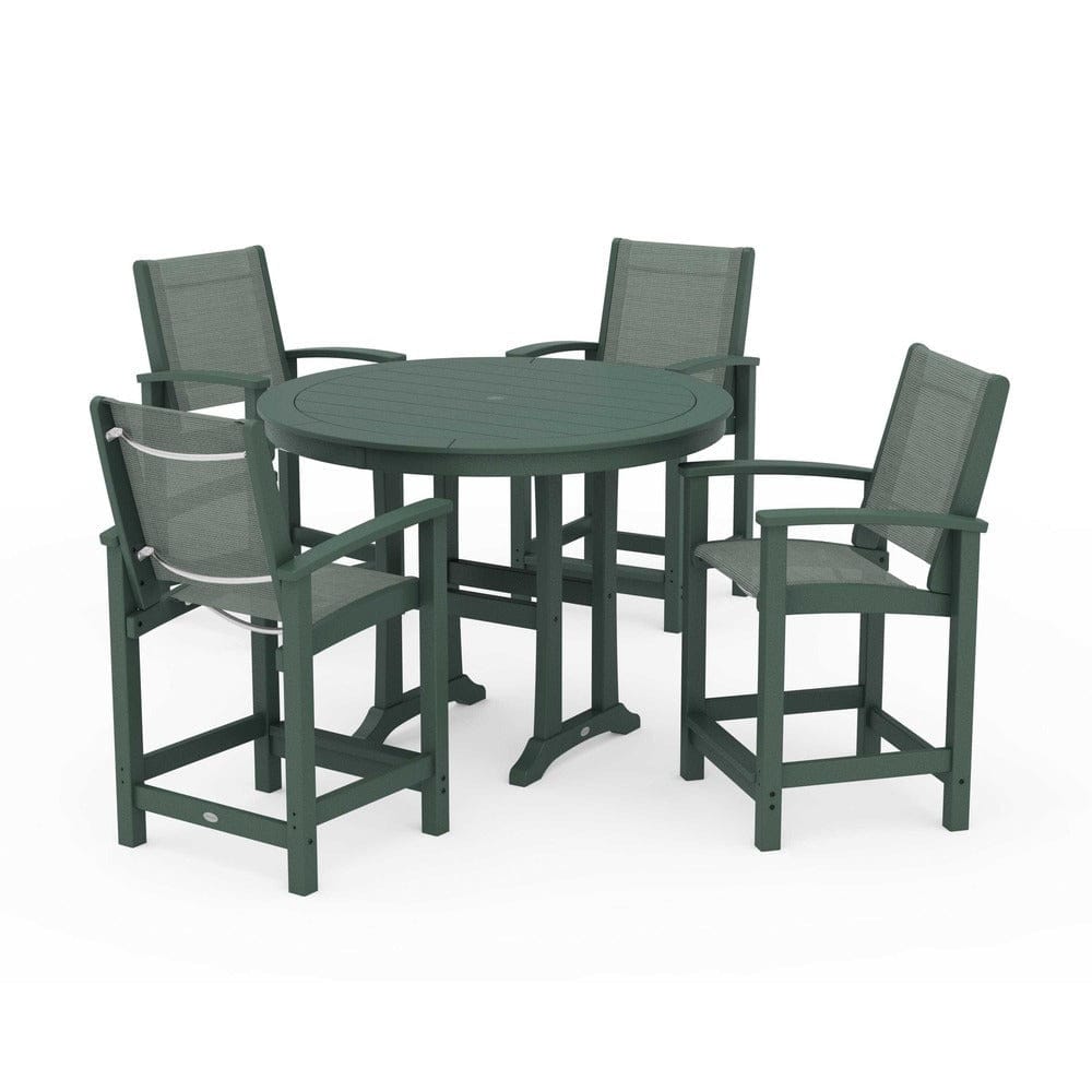 POLYWOOD® Outdoor Furniture Green / Dupioni Sea Mist Sling POLYWOOD® - Coastal 5-Piece Counter Set - PWS319