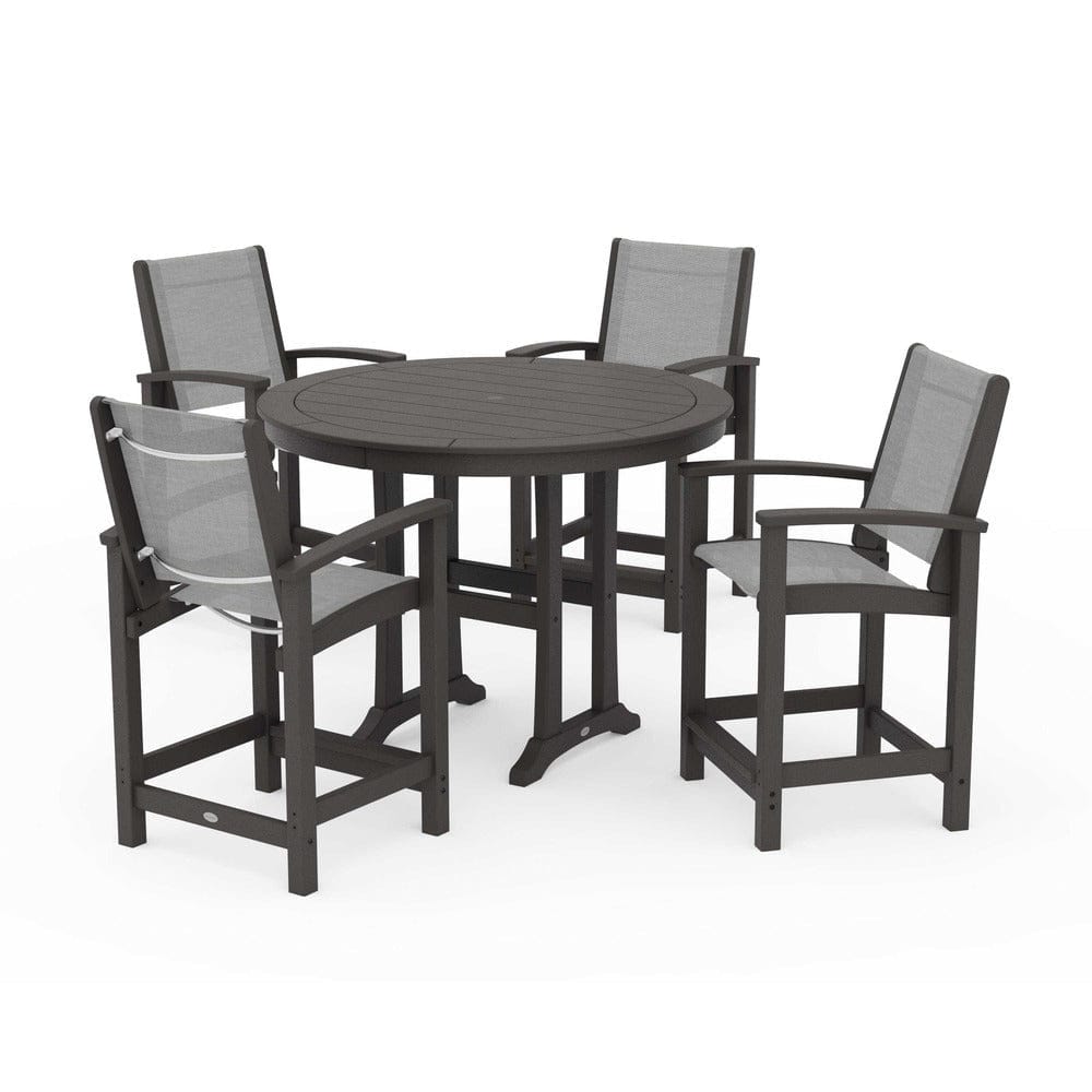 POLYWOOD® Outdoor Furniture Vintage Coffee / Metallic Sling POLYWOOD® - Coastal 5-Piece Counter Set - PWS319