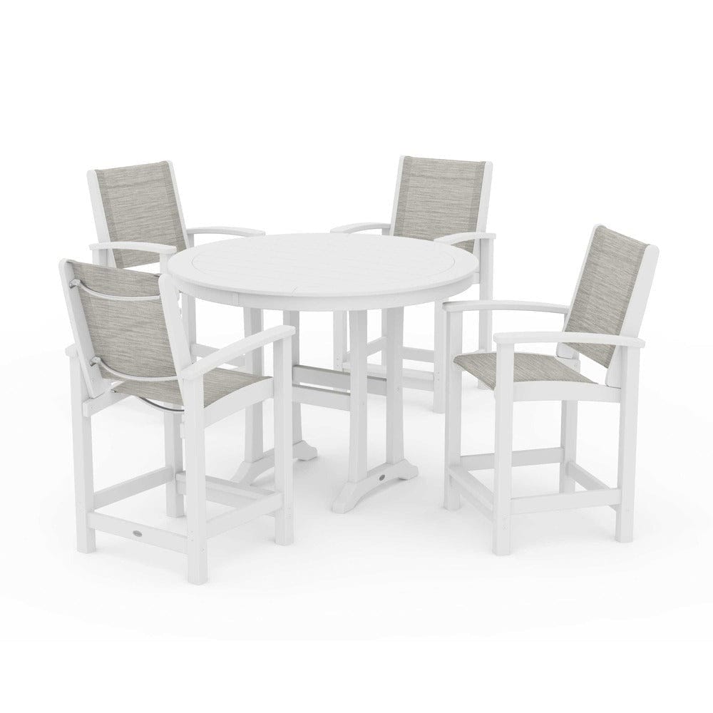 POLYWOOD® Outdoor Furniture White / Birch Sling POLYWOOD® - Coastal 5-Piece Counter Set - PWS319