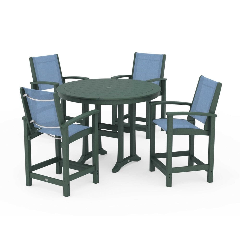POLYWOOD® Outdoor Furniture Green / Poolside Sling POLYWOOD® - Coastal 5-Piece Counter Set - PWS319