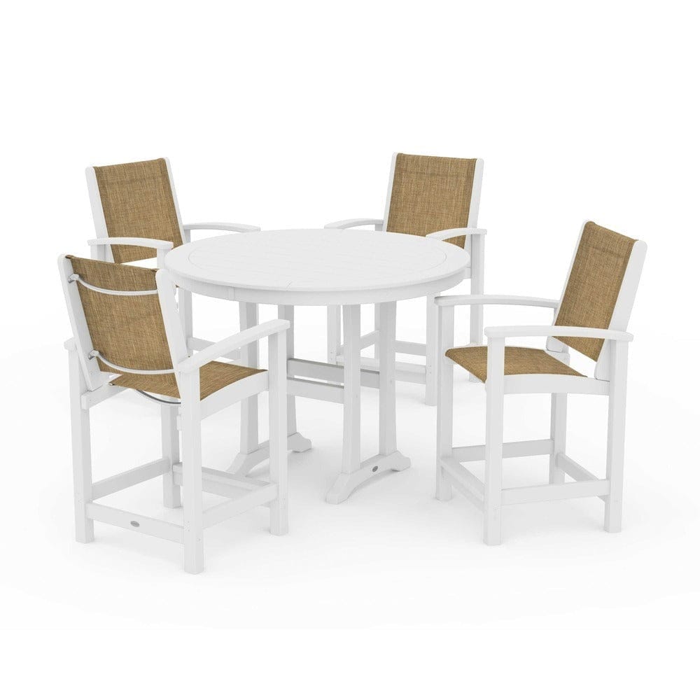 POLYWOOD® Outdoor Furniture White / Burlap Sling POLYWOOD® - Coastal 5-Piece Counter Set - PWS319
