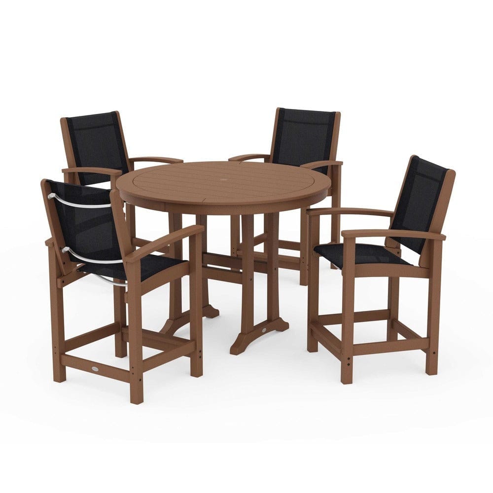 POLYWOOD® Outdoor Furniture Teak / Black Sling POLYWOOD® - Coastal 5-Piece Counter Set - PWS319