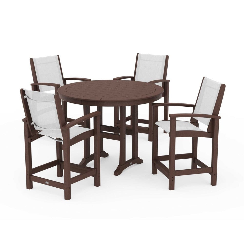POLYWOOD® Outdoor Furniture Mahogany / White Sling POLYWOOD® - Coastal 5-Piece Counter Set - PWS319