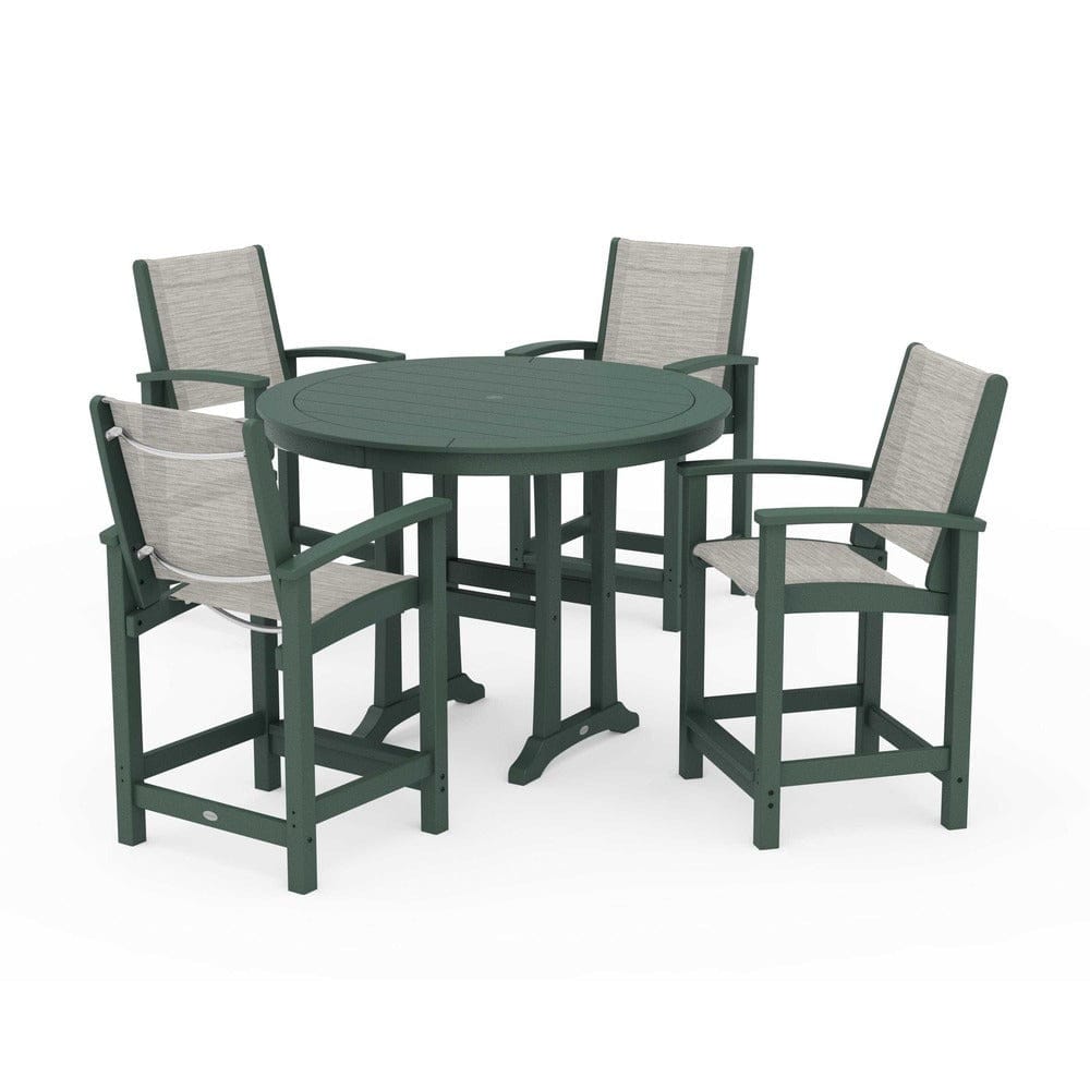 POLYWOOD® Outdoor Furniture Green / Birch Sling POLYWOOD® - Coastal 5-Piece Counter Set - PWS319