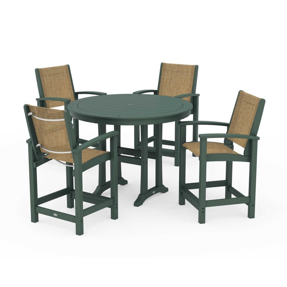 POLYWOOD® Outdoor Furniture Green / Burlap Sling POLYWOOD® - Coastal 5-Piece Counter Set - PWS319