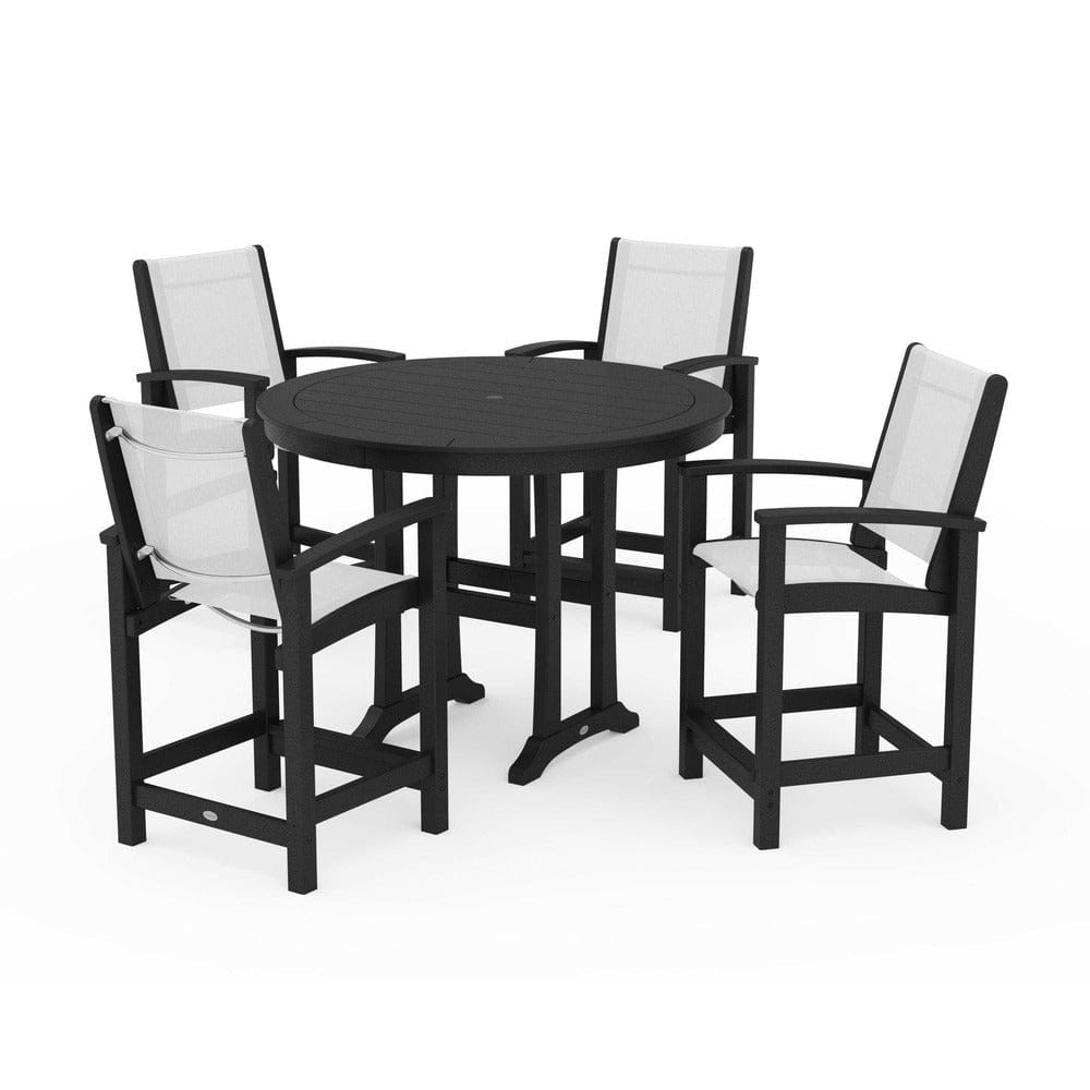 POLYWOOD® Outdoor Furniture Black / White Sling POLYWOOD® - Coastal 5-Piece Counter Set - PWS319