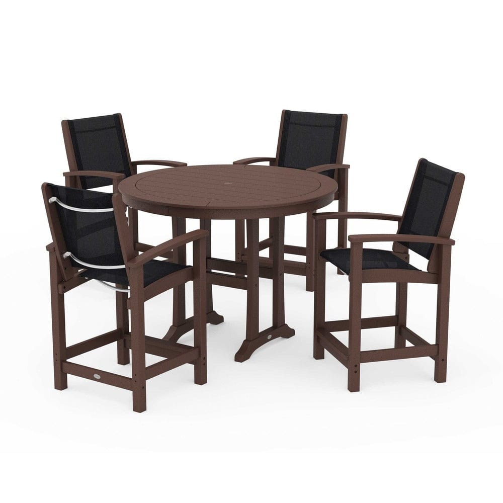POLYWOOD® Outdoor Furniture Mahogany / Black Sling POLYWOOD® - Coastal 5-Piece Counter Set - PWS319