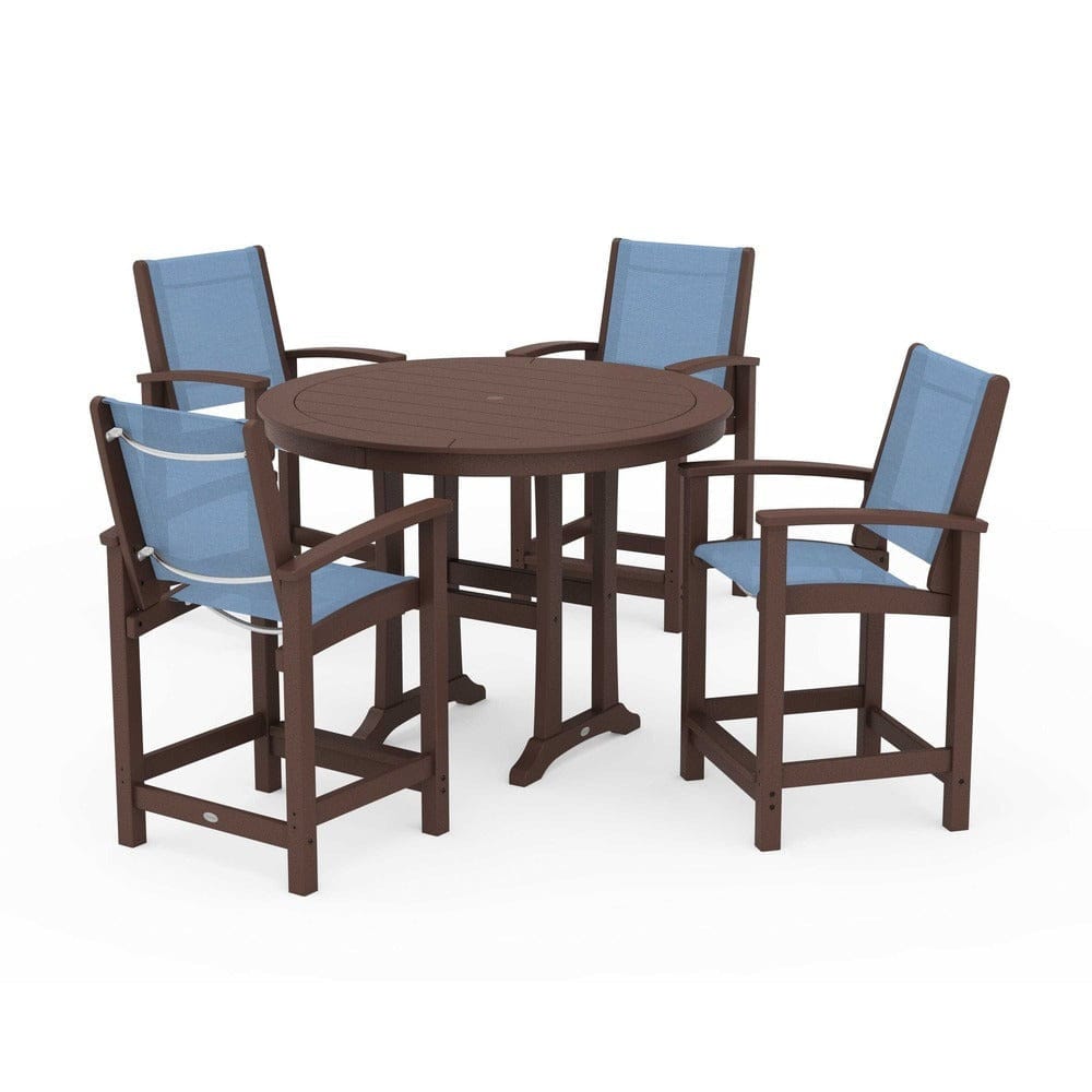 POLYWOOD® Outdoor Furniture Mahogany / Poolside Sling POLYWOOD® - Coastal 5-Piece Counter Set - PWS319