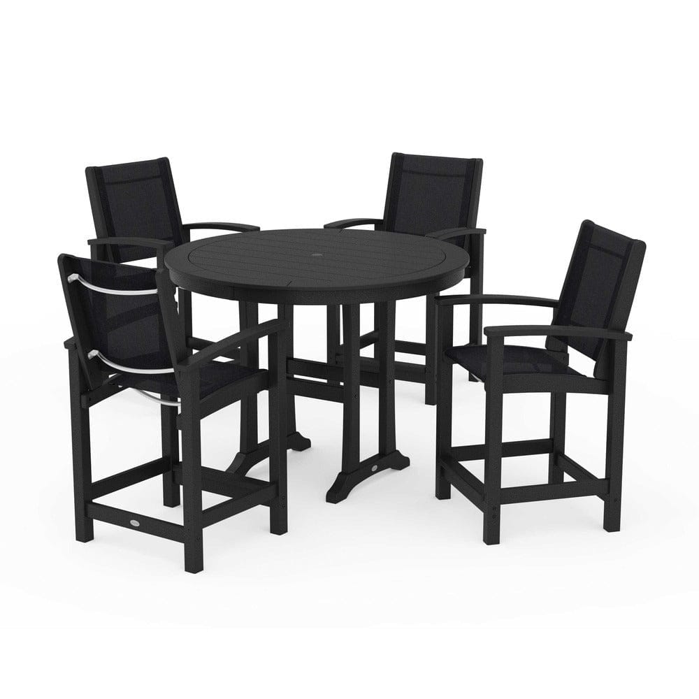 POLYWOOD® Outdoor Furniture Black / Black Sling POLYWOOD® - Coastal 5-Piece Counter Set - PWS319