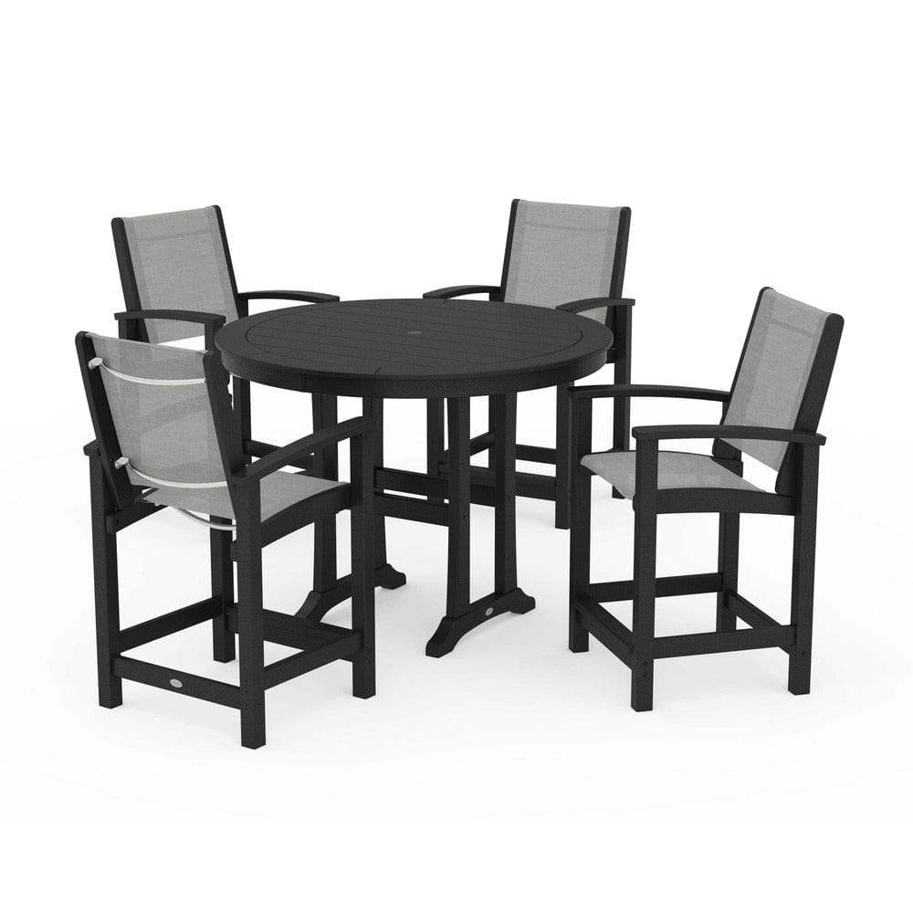 POLYWOOD® Outdoor Furniture Black / Metallic Sling POLYWOOD® - Coastal 5-Piece Counter Set - PWS319