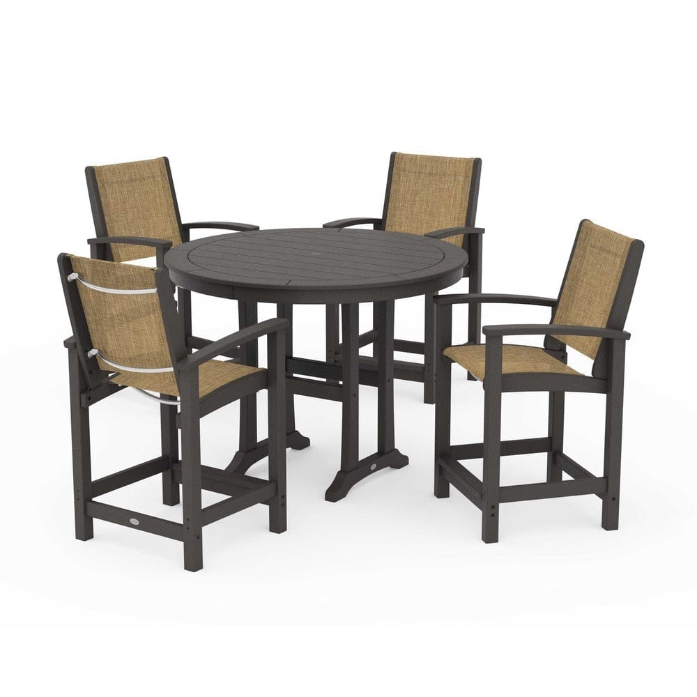 POLYWOOD® Outdoor Furniture Vintage Coffee / Burlap Sling POLYWOOD® - Coastal 5-Piece Counter Set - PWS319