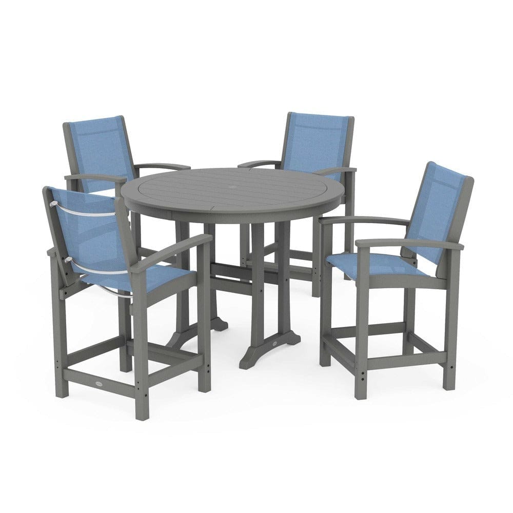 POLYWOOD® Outdoor Furniture Slate Grey / Poolside Sling POLYWOOD® - Coastal 5-Piece Counter Set - PWS319