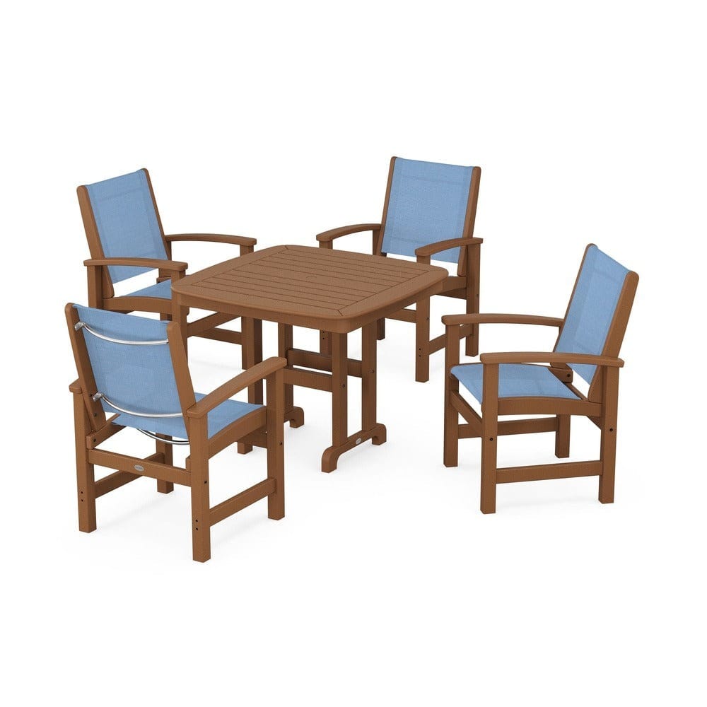 POLYWOOD® Outdoor Furniture Teak / Poolside Sling POLYWOOD® - Coastal 5-Piece Dining Set - PWS1236