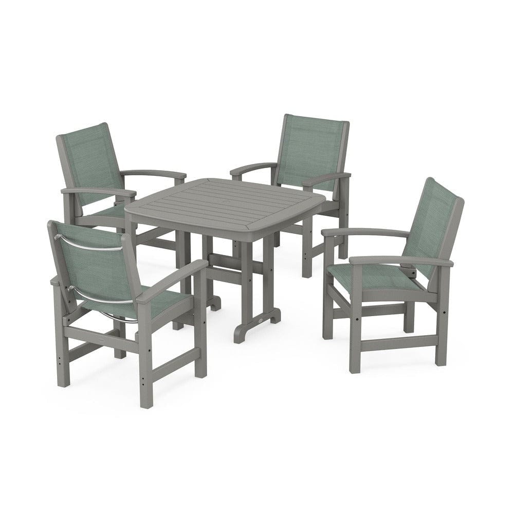 POLYWOOD® Outdoor Furniture Slate Grey / Dupioni Sea Mist Sling POLYWOOD® - Coastal 5-Piece Dining Set - PWS1236