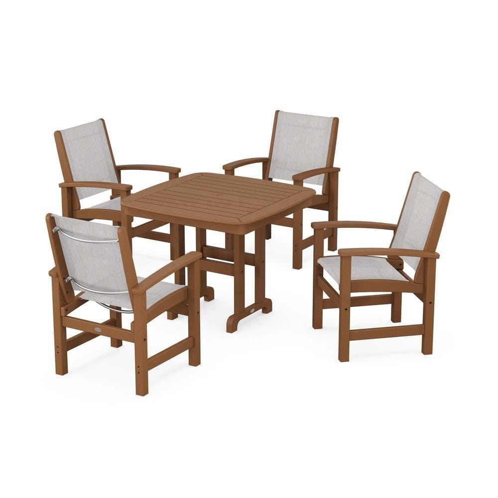 POLYWOOD® Outdoor Furniture Teak / Parchment Sling POLYWOOD® - Coastal 5-Piece Dining Set - PWS1236