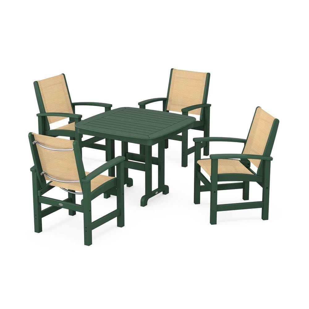 POLYWOOD® Outdoor Furniture Green / Dupioni Apricot Sling POLYWOOD® - Coastal 5-Piece Dining Set - PWS1236