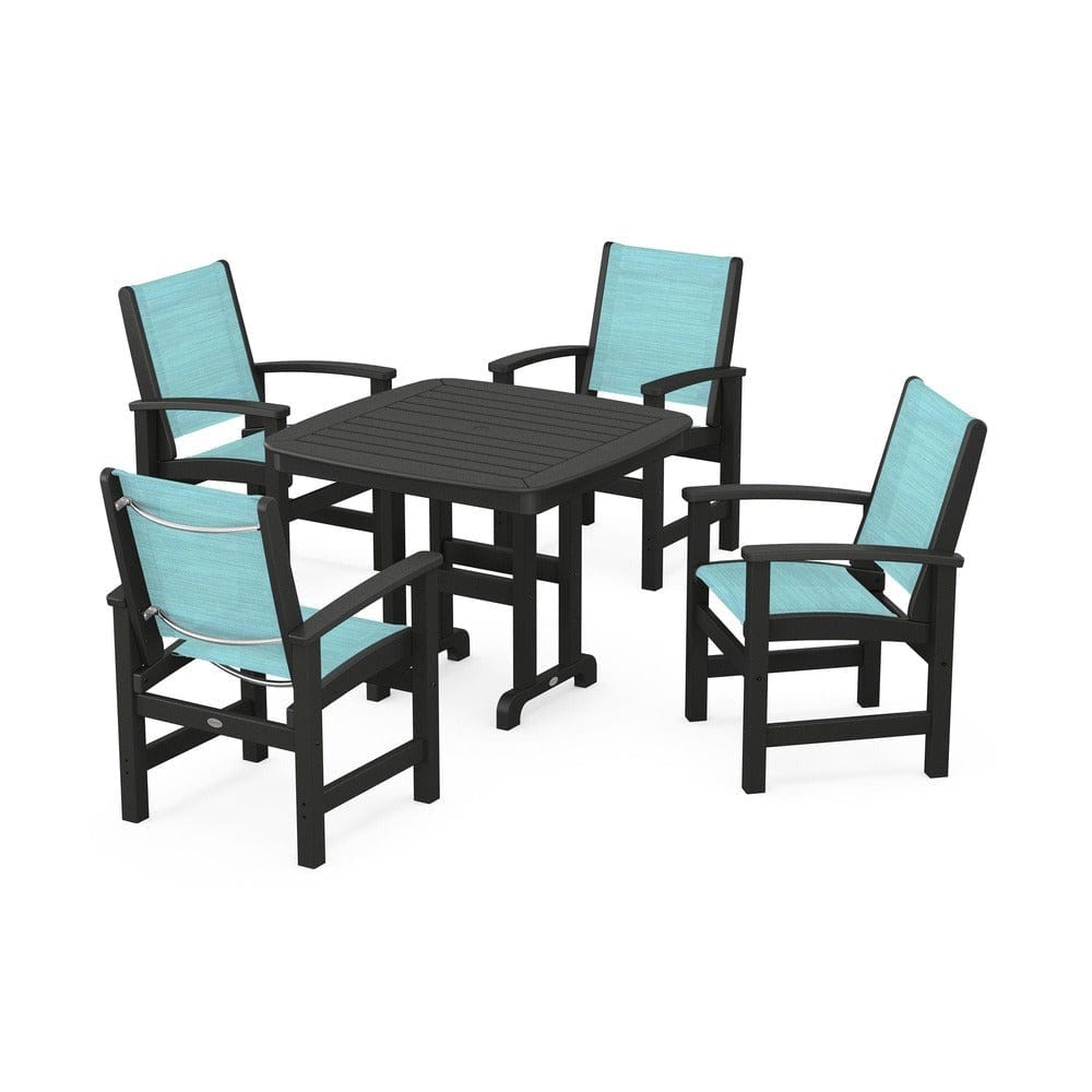 POLYWOOD® Outdoor Furniture Black / Dupioni Aquamarine Sling POLYWOOD® - Coastal 5-Piece Dining Set - PWS1236