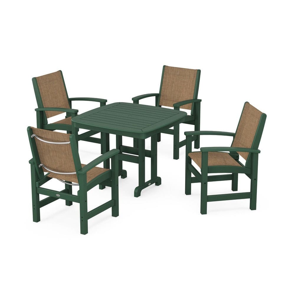 POLYWOOD® Outdoor Furniture Green / Burlap Sling POLYWOOD® - Coastal 5-Piece Dining Set - PWS1236