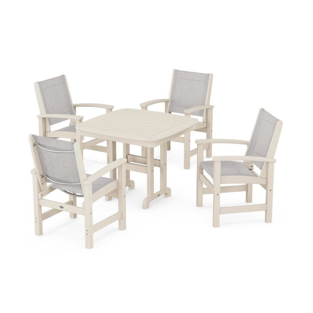 POLYWOOD® Outdoor Furniture Sand / Parchment Sling POLYWOOD® - Coastal 5-Piece Dining Set - PWS1236