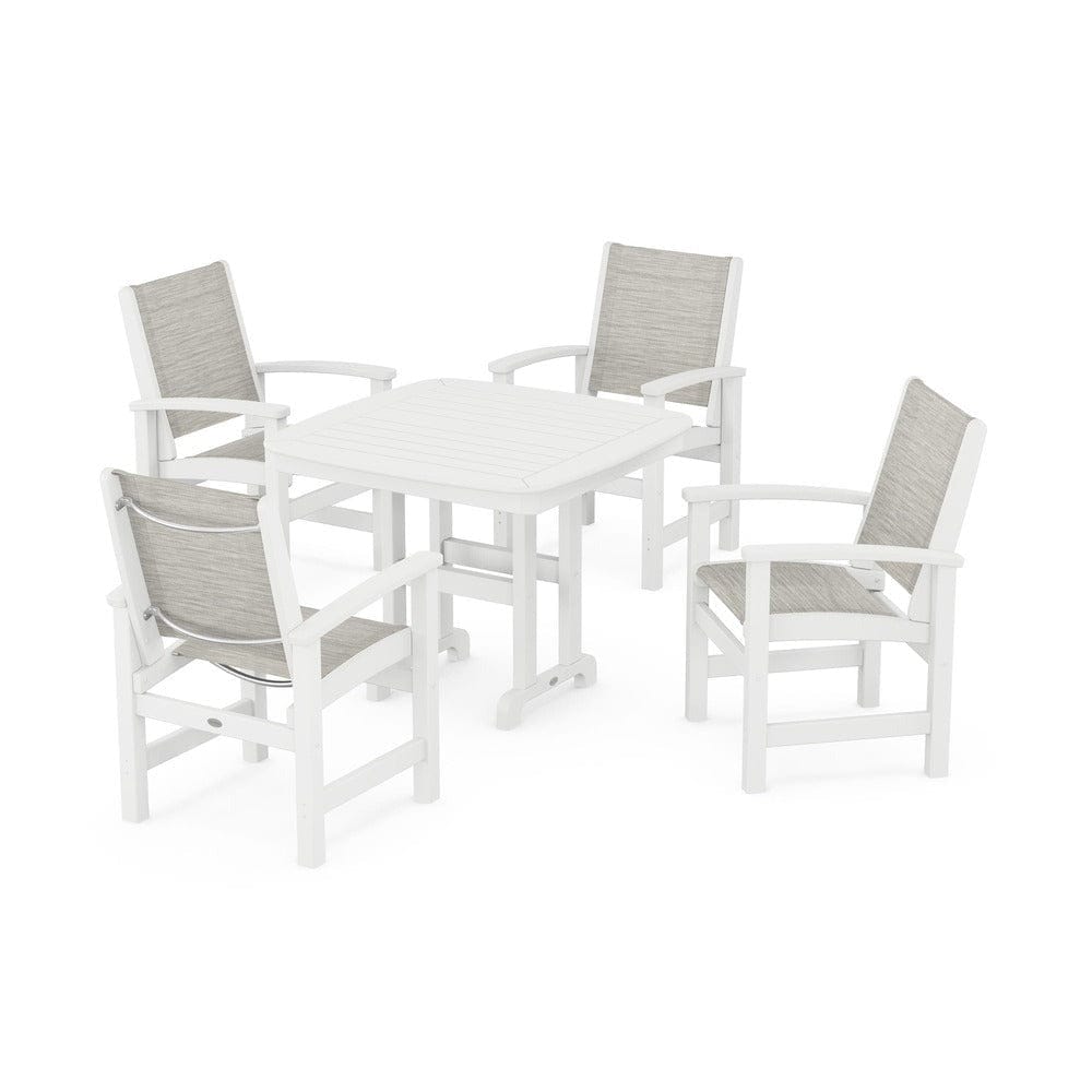 POLYWOOD® Outdoor Furniture White / Birch Sling POLYWOOD® - Coastal 5-Piece Dining Set - PWS1236
