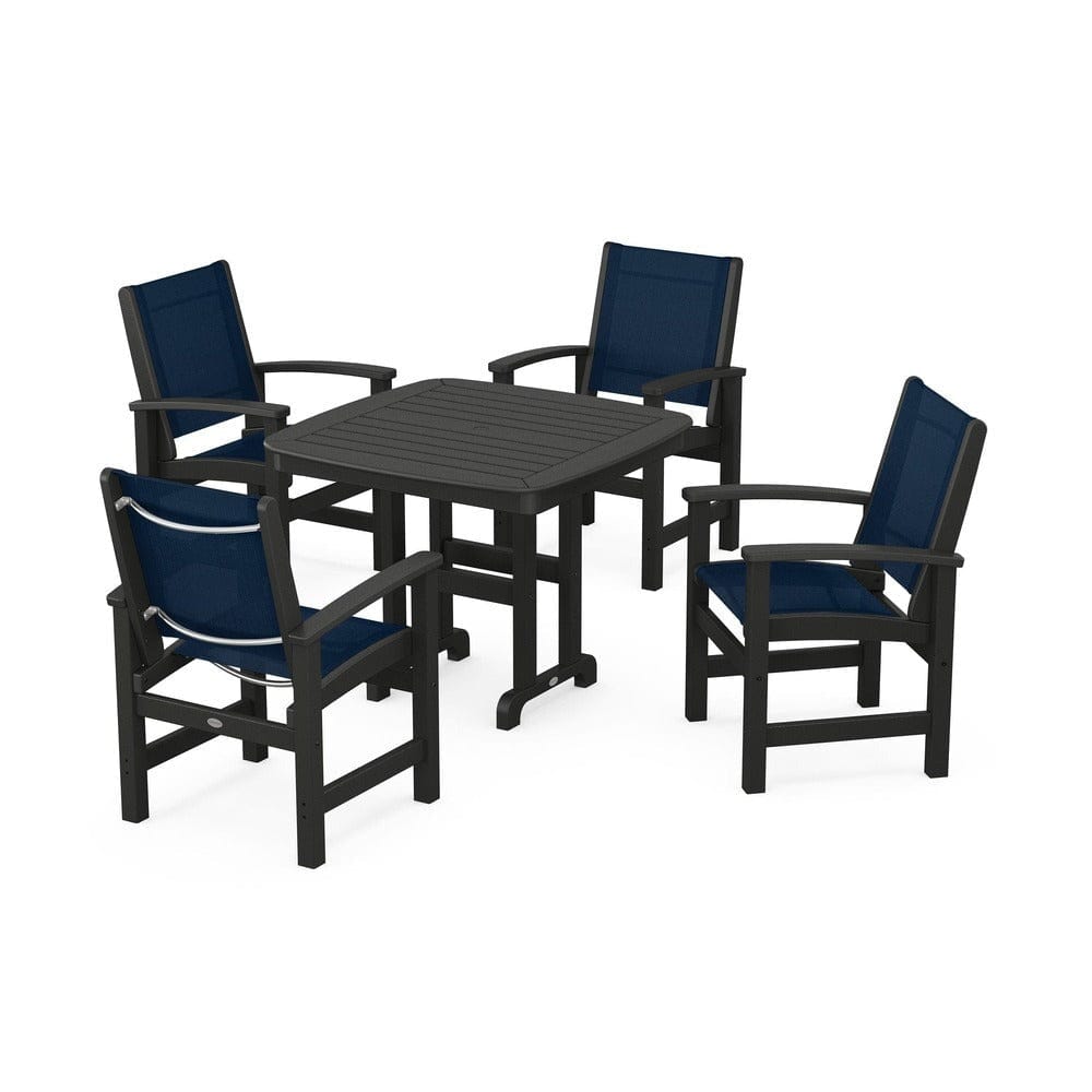 POLYWOOD® Outdoor Furniture Black / Navy Blue Sling POLYWOOD® - Coastal 5-Piece Dining Set - PWS1236