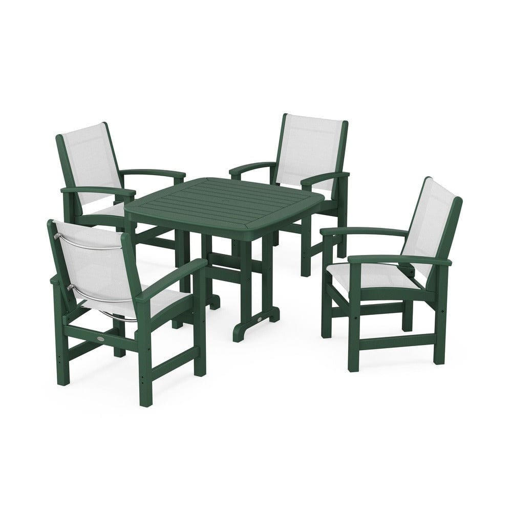 POLYWOOD® Outdoor Furniture Green / White Sling POLYWOOD® - Coastal 5-Piece Dining Set - PWS1236