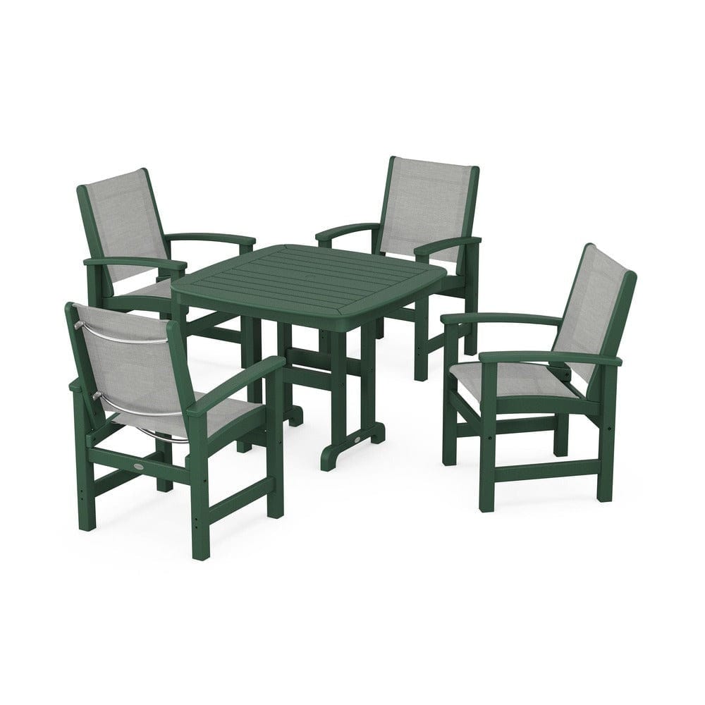 POLYWOOD® Outdoor Furniture Green / Metallic Sling POLYWOOD® - Coastal 5-Piece Dining Set - PWS1236