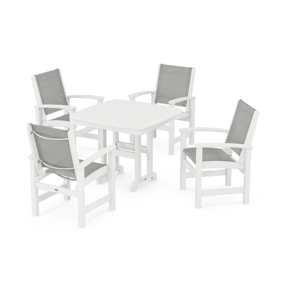POLYWOOD® Outdoor Furniture White / Metallic Sling POLYWOOD® - Coastal 5-Piece Dining Set - PWS1236
