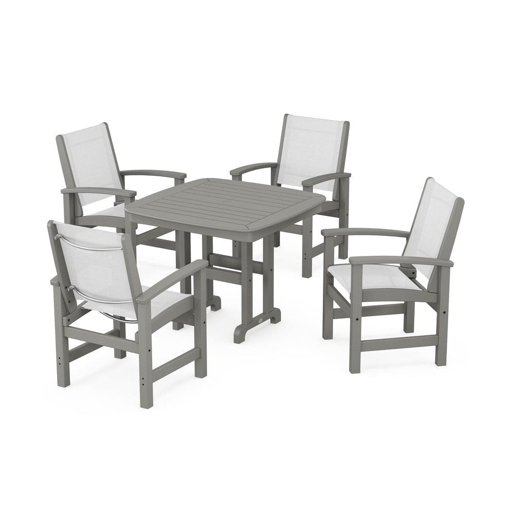 POLYWOOD® Outdoor Furniture Slate Grey / White Sling POLYWOOD® - Coastal 5-Piece Dining Set - PWS1236