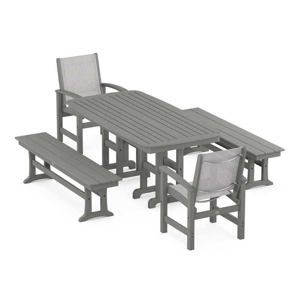 POLYWOOD® Outdoor Furniture Slate Grey / Parchment Sling POLYWOOD® - Coastal 5-Piece Dining Set - PWS1263