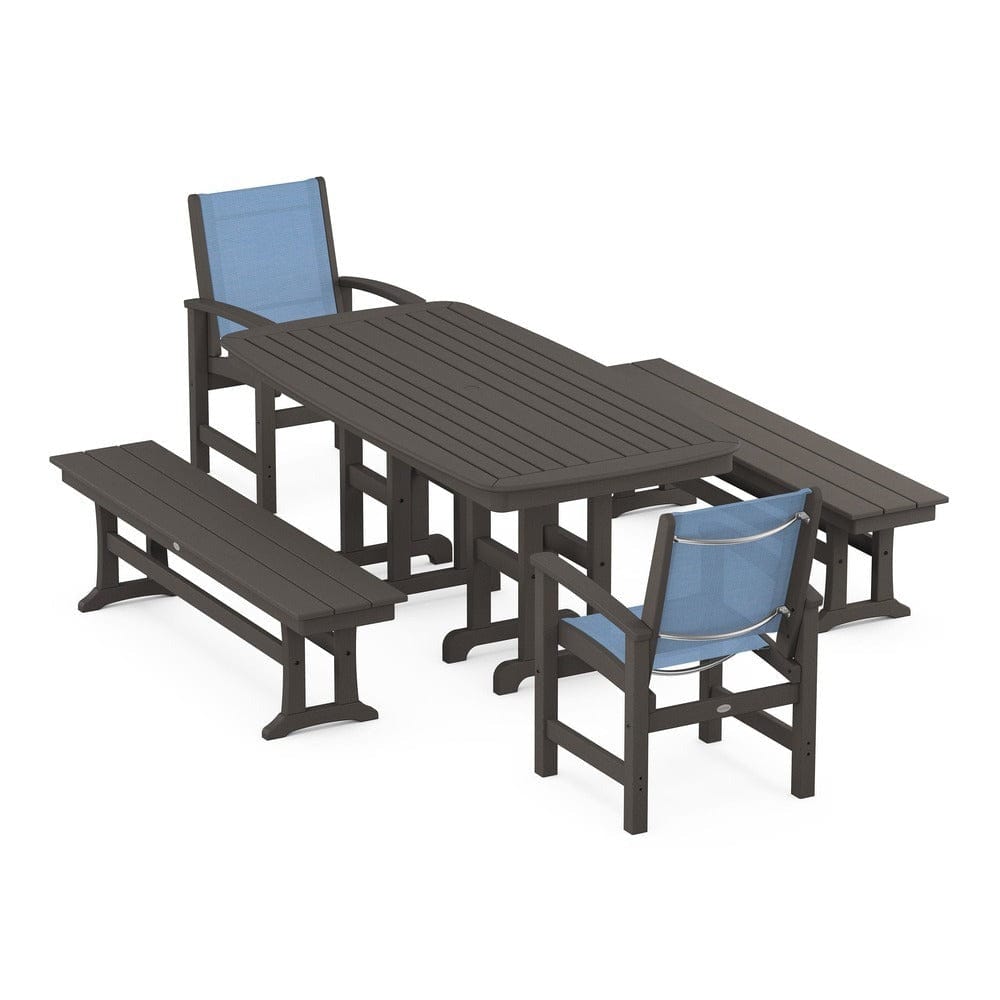 POLYWOOD® Outdoor Furniture Vintage Coffee / Poolside Sling POLYWOOD® - Coastal 5-Piece Dining Set - PWS1263