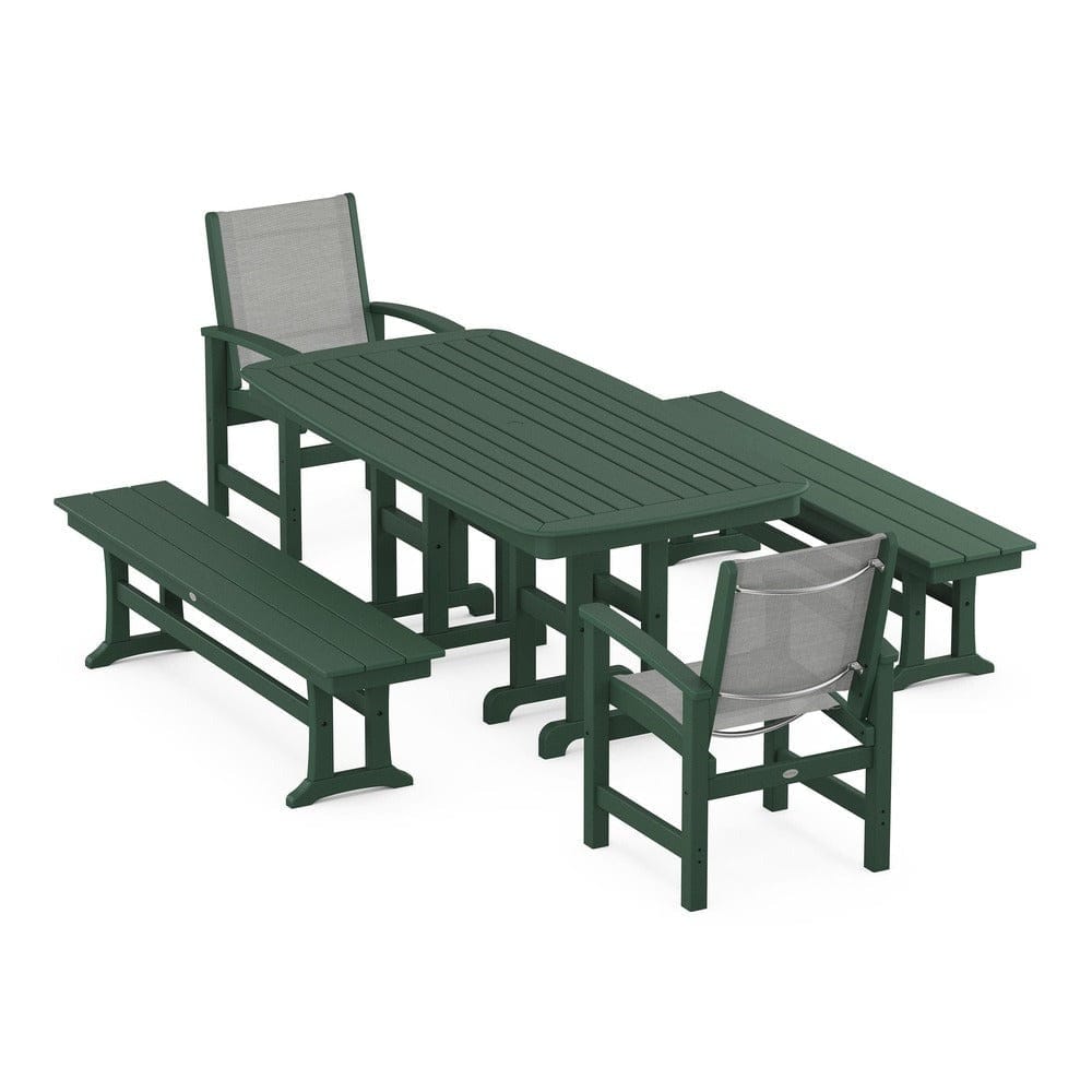 POLYWOOD® Outdoor Furniture Green / Metallic Sling POLYWOOD® - Coastal 5-Piece Dining Set - PWS1263