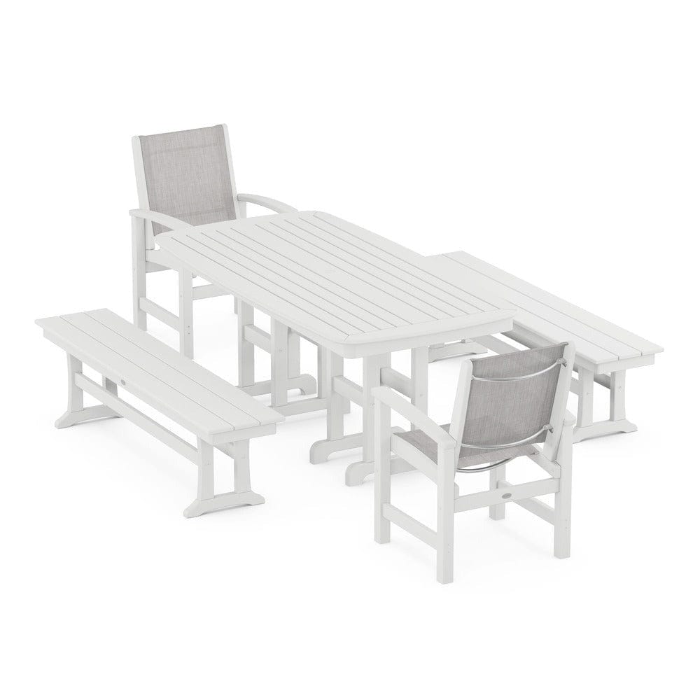 POLYWOOD® Outdoor Furniture White / Parchment Sling POLYWOOD® - Coastal 5-Piece Dining Set - PWS1263